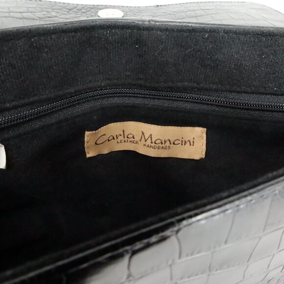 Carla Mancini Handbag Womens Black Leather Alligator Texture Shoulder Bag - Picture 3 of 13
